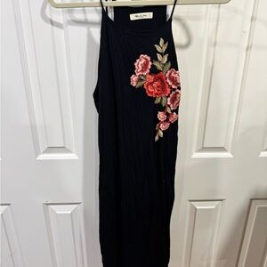 Mikey & Joey. Black Dress with Floral Embroidery